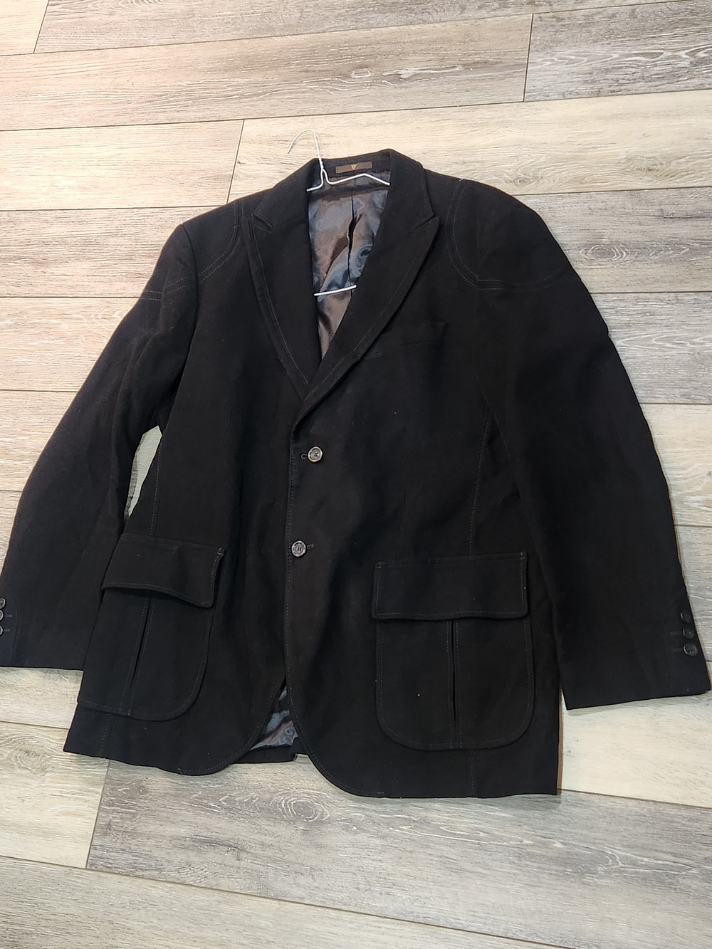 Caramelo Black Men's Two-Button Sport Coat Blazer with Patch Pockets Size 56